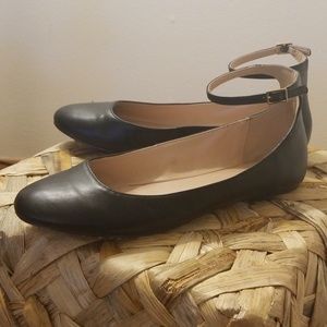 Black BCBG flats with ankle straps, like new